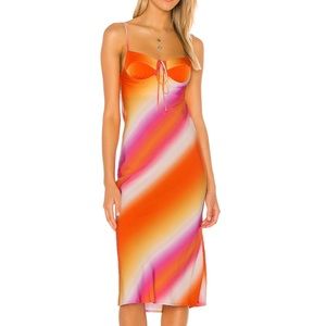 Sun Becomes Her Corset Midi Dress in Sunset Fusion